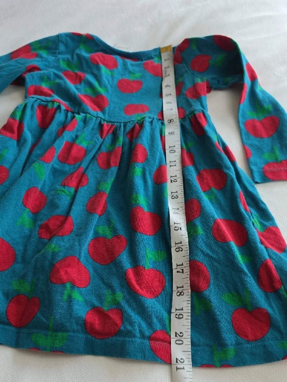 HANNA ANDERSSON | Apple Print Pocket Long Sleeve Cotton Dress Dark Teal | 4